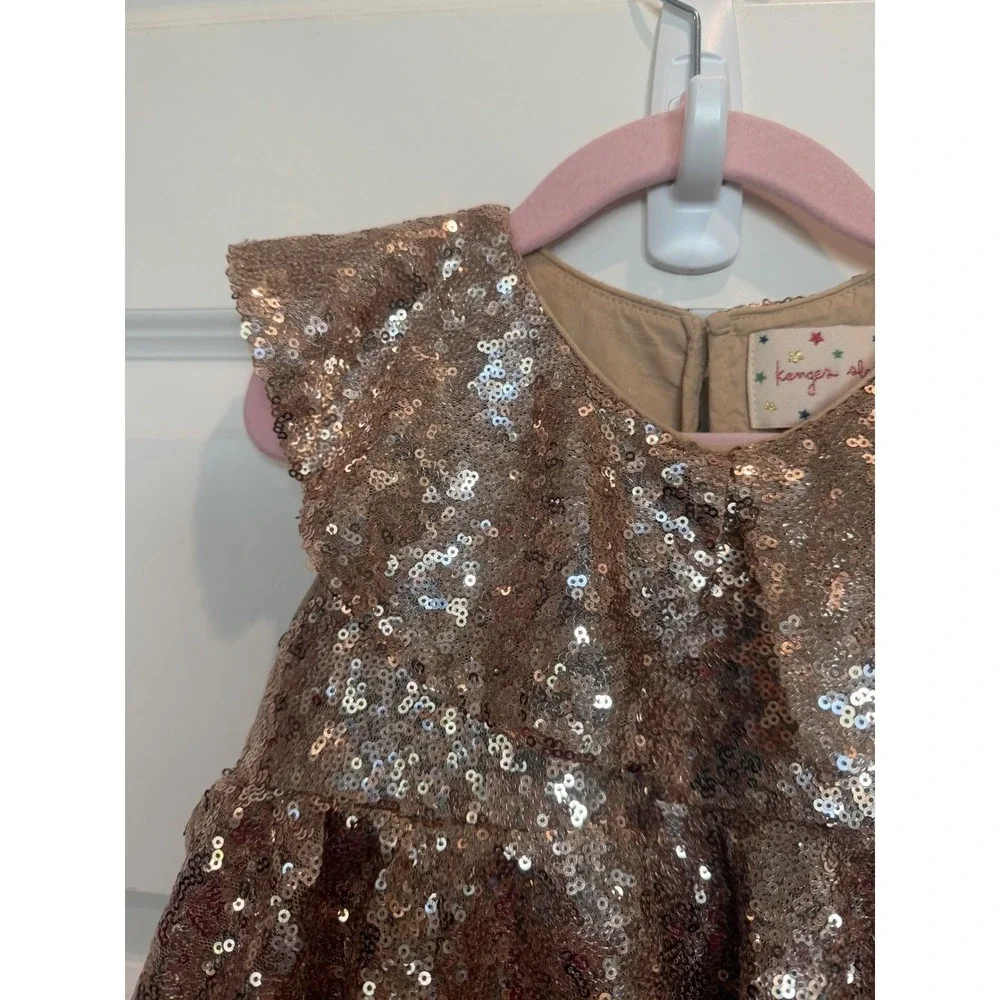 9.Konges Slojd Starla Sequin Dress Rose Gold Tiered Ruffle Collar 18M KS6482